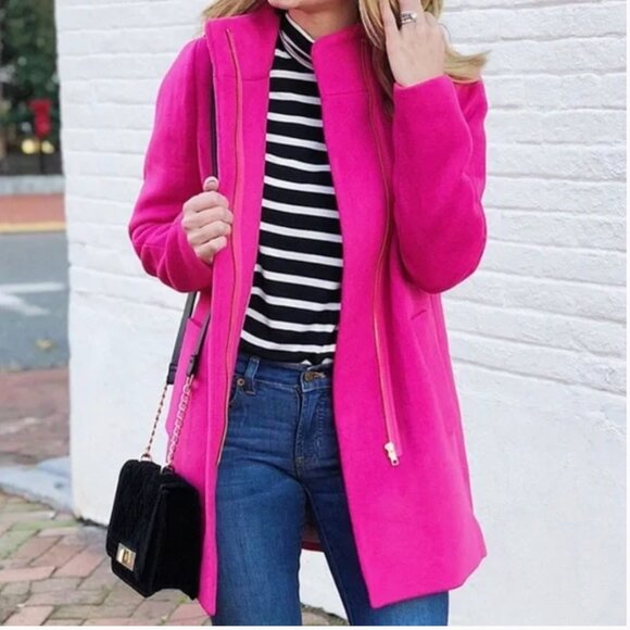 J. Crew Vibrant Pink Pea Coat, size 6 - Picture 2 of 6